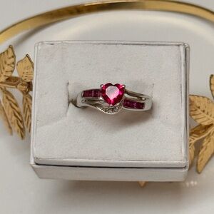 Heart-Shaped Sterling Silver Red Gemstone Ring